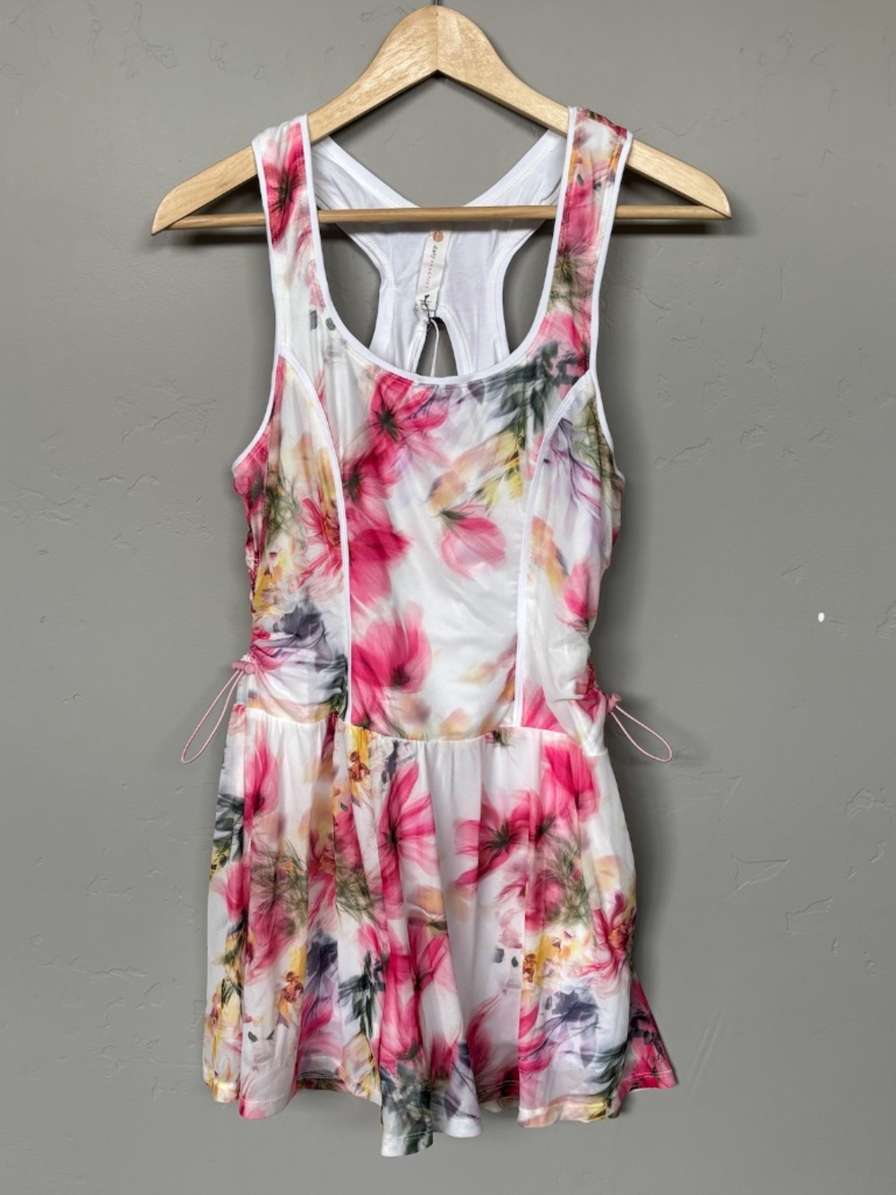 NWT$98 Anthropologie Daily Practice Floral Racerback Mesh Cinched Dress Romper M